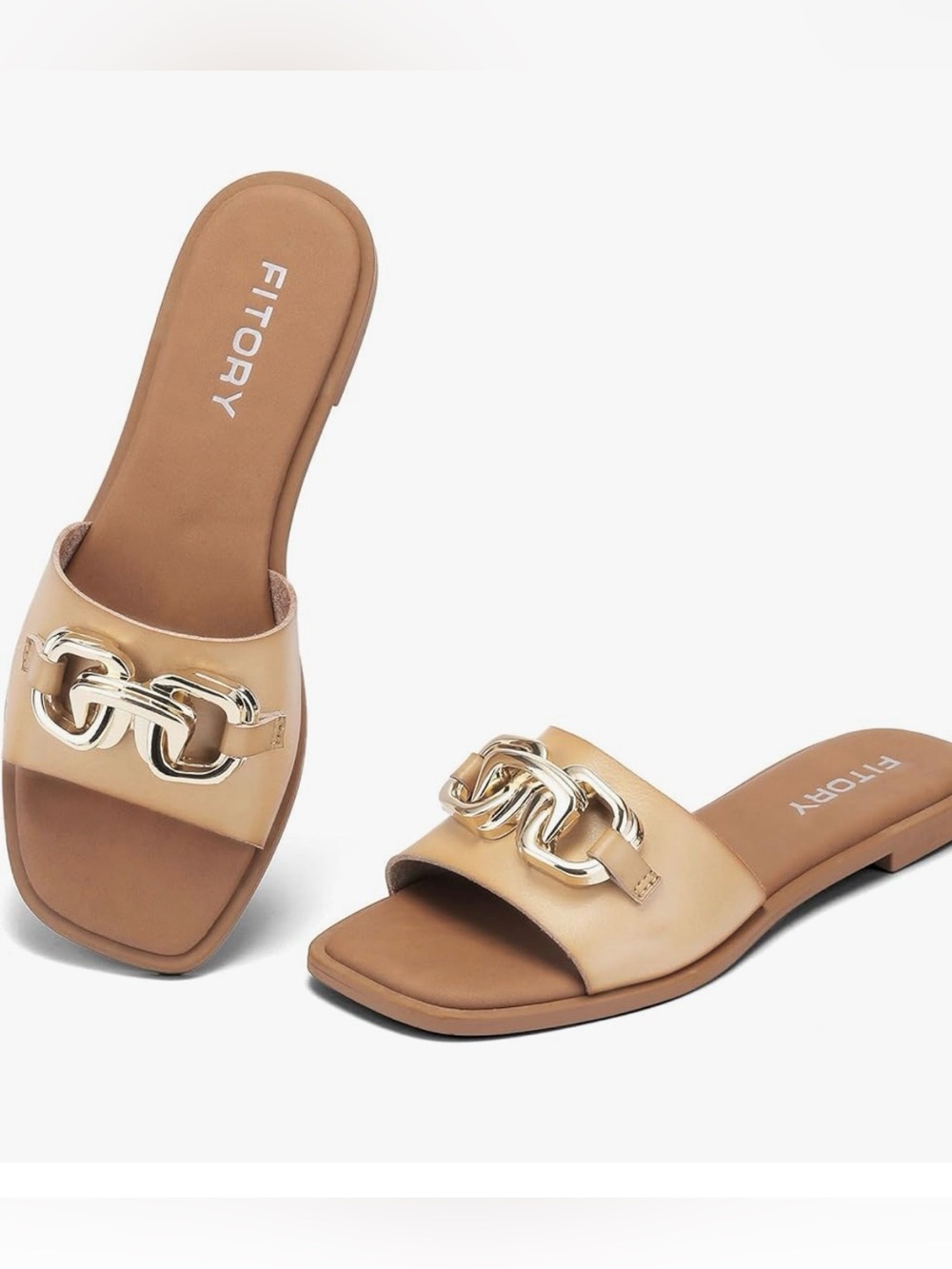 FITORY Women's Flat Sandals Fashion Slides With Soft Leather Slippers for Summer